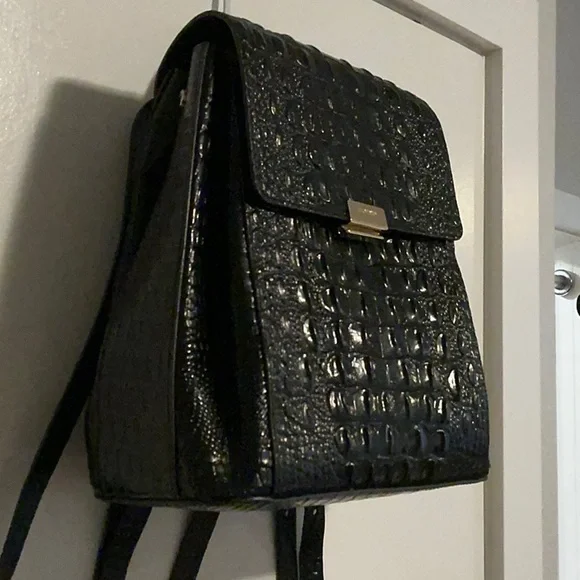 Brahmin Marvin Melbournee Black Crocodile-Embossed Backpack - Picture 2 of 12